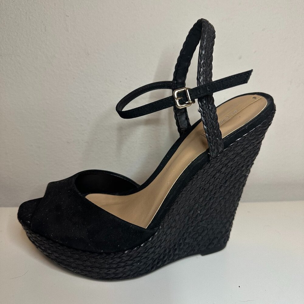Black on Black Aldo Leather High Heel Espadrilles with Suede Upper Size US 8